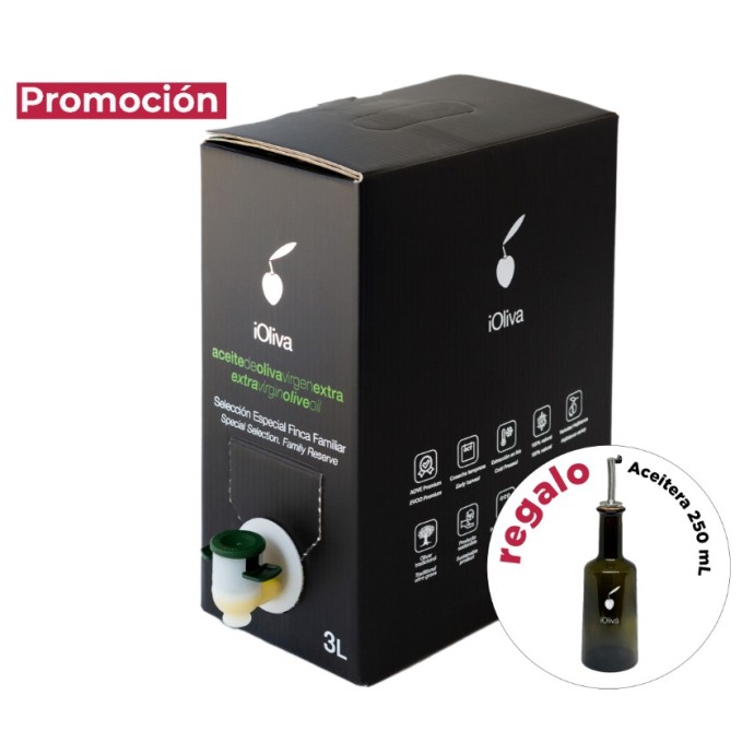 Aceite de Oliva Virgen Extra Premium, iOliva, Variedad Hojiblanca - Bag in Box 3 L.
